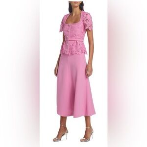 Self-Portrait Pink Mixed Media Lace Midi Dress, size 6